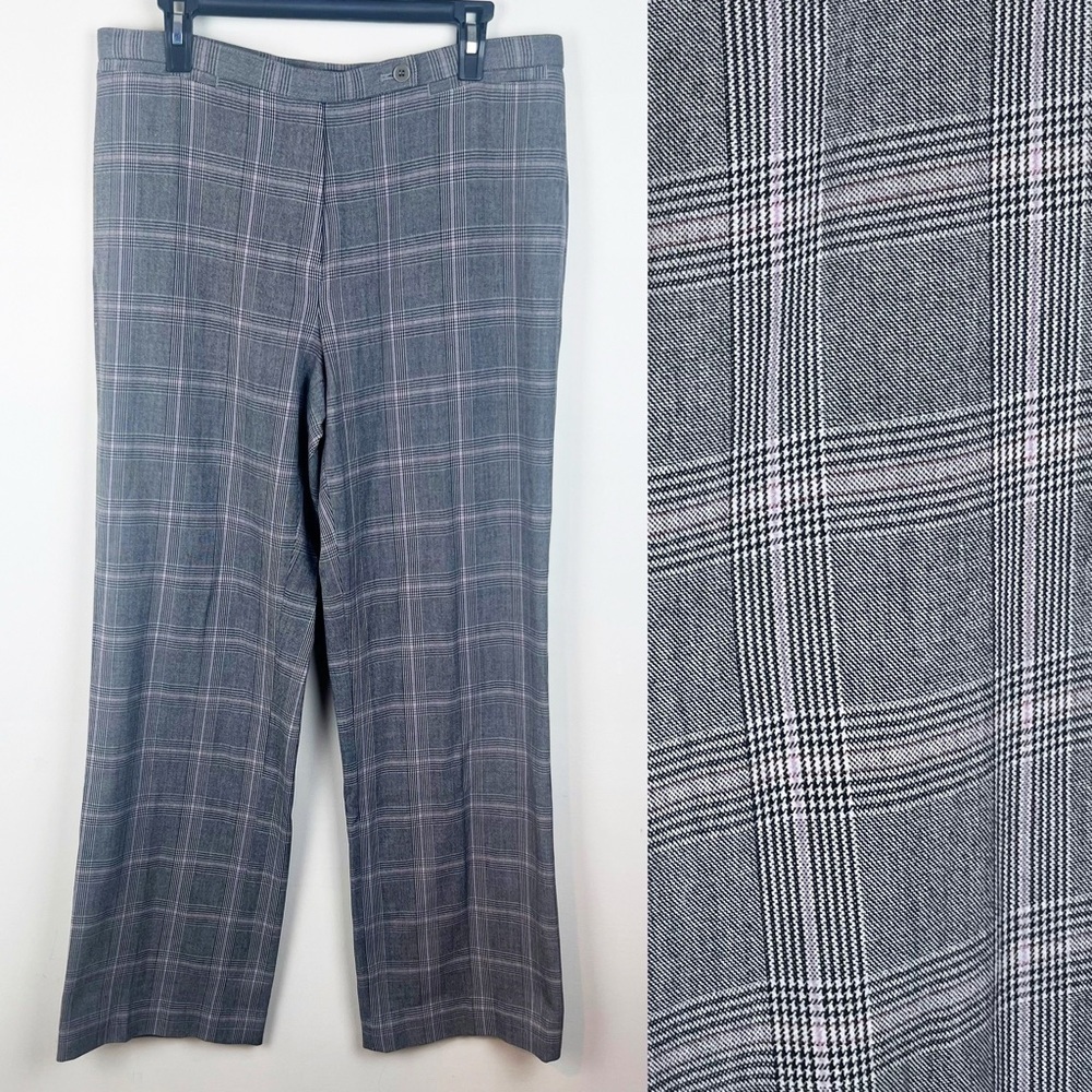 Dress Barn Plaid Houndstooth Wide Leg Dress Pants 12 Academia Career Trousers